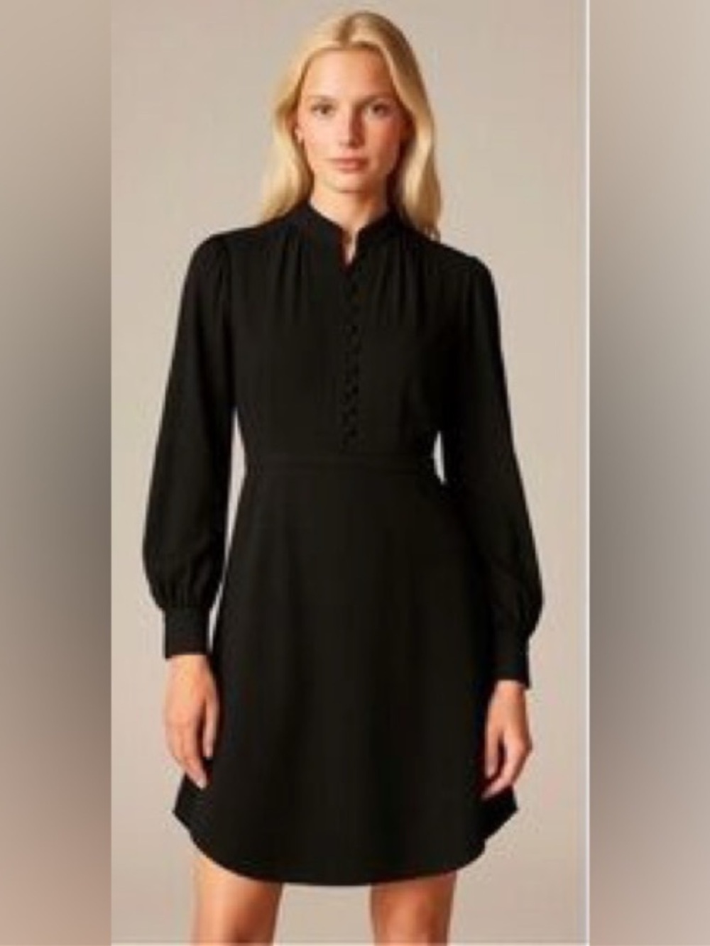 Ayr Black Silk Long Sleeve Button Dress LBD Career Office Academia M